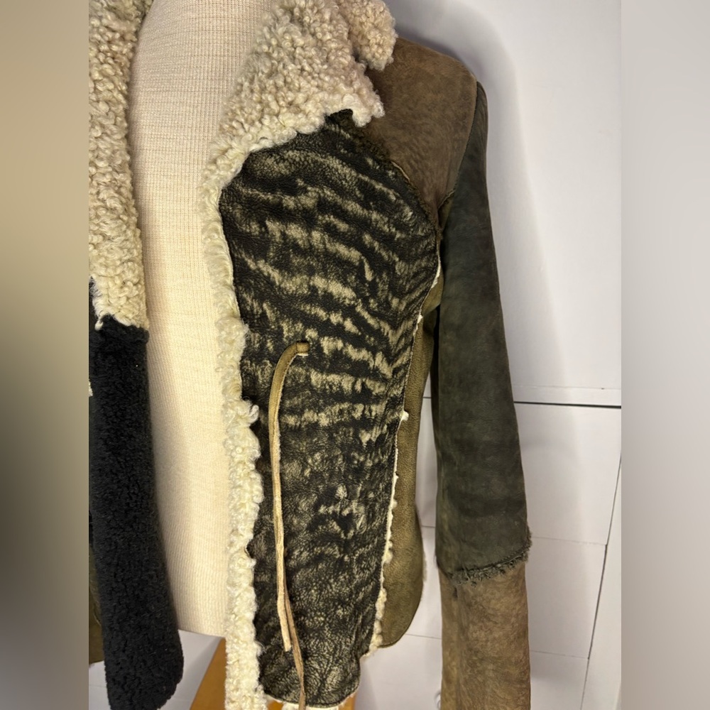 Vintage Patchwork Leather Jacket With Shearling - image 2